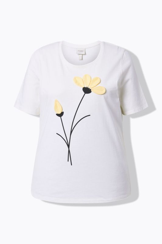 T-shirt à fleurs en coton bio, décolleté rond et manches courtes