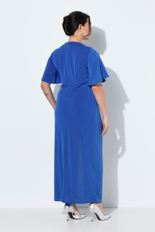Robe maxi manches courtes et décolleté en V, drapé, application