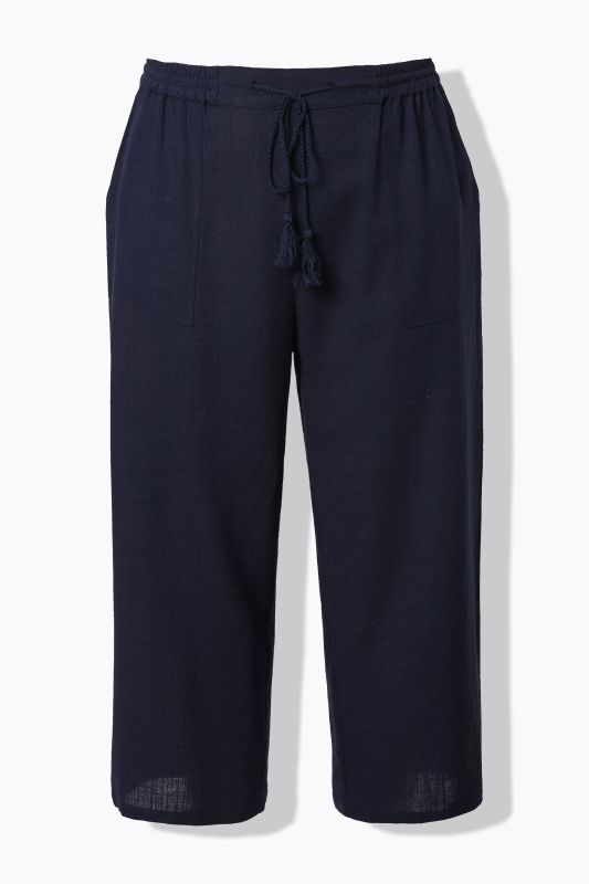 Pantalon Rose en lin mélangé, jambe large et taille élastique