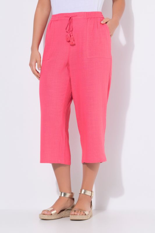Pantalon Rose en lin mélangé, jambe large et taille élastique