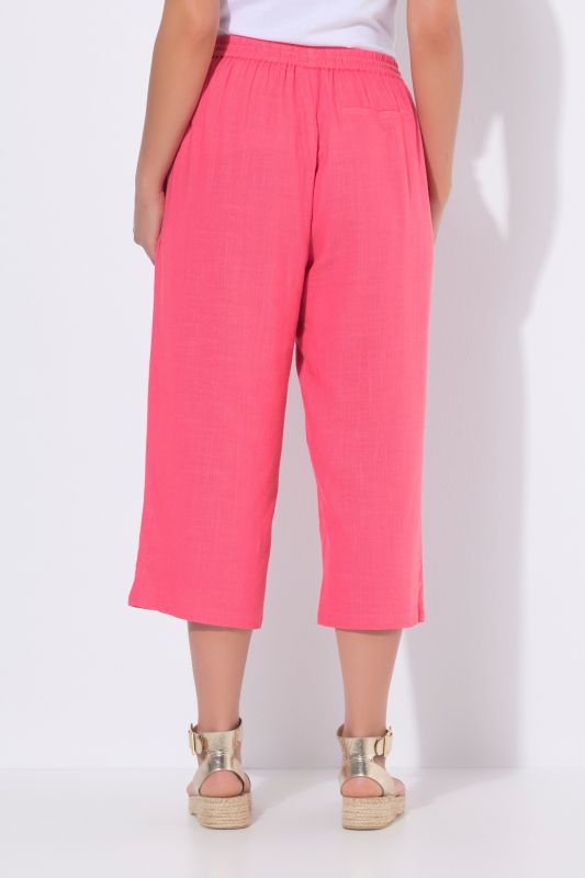 Pantalon Rose en lin mélangé, jambe large et taille élastique