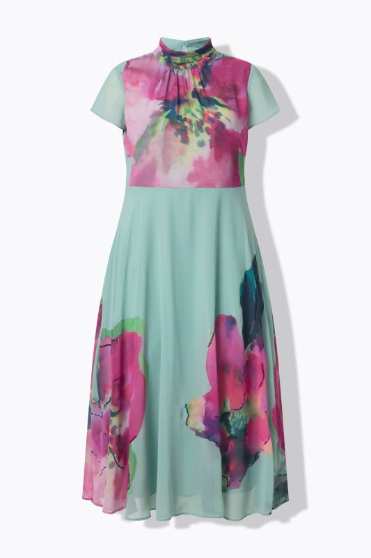 Robe maxi sans manches, col montant, paillettes et imprimé floral