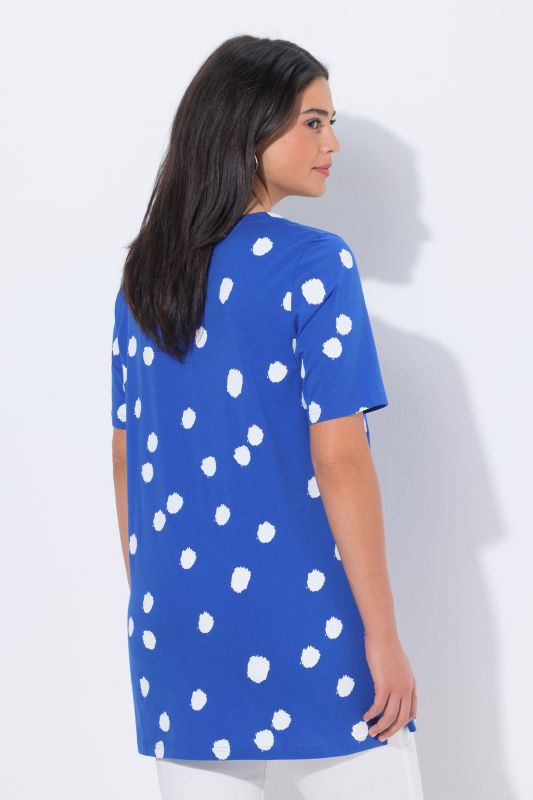 T-shirt long motif à pois, décolleté carré et manches 3/4, coupe évasée