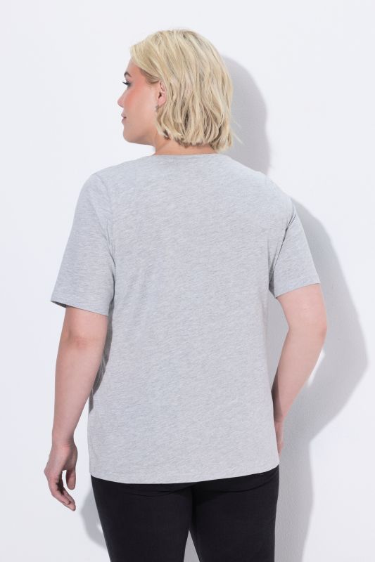 T-shirt col rond et manches courtes, imprimé avec perles