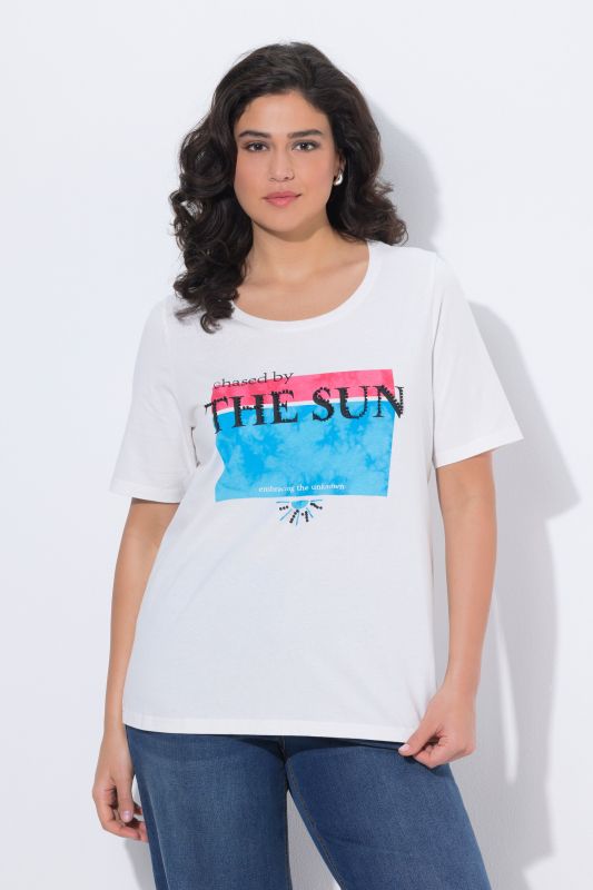 T-shirt col rond et manches courtes, imprimé avec perles