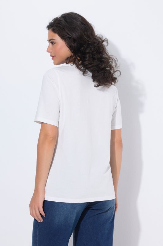 T-shirt col rond et manches courtes, imprimé avec perles