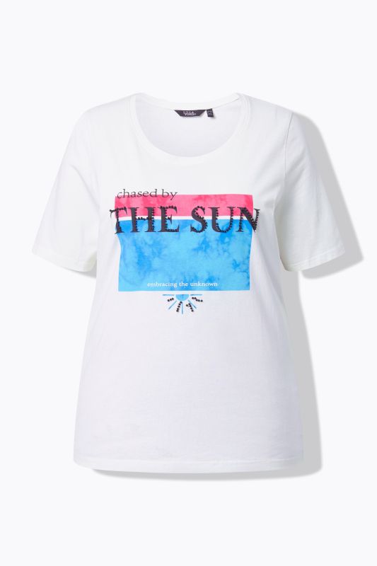 T-shirt col rond et manches courtes, imprimé avec perles