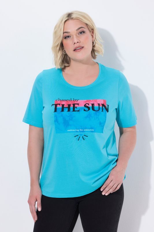 T-shirt col rond et manches courtes, imprimé avec perles