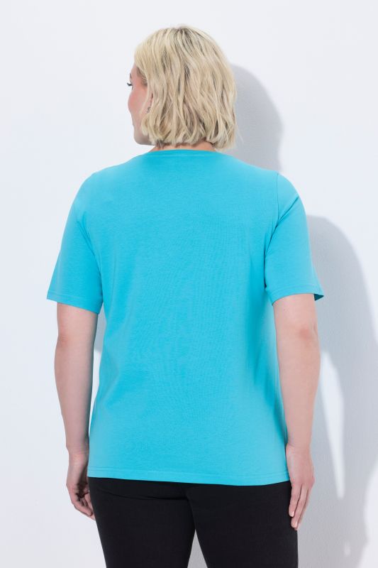 T-shirt col rond et manches courtes, imprimé avec perles