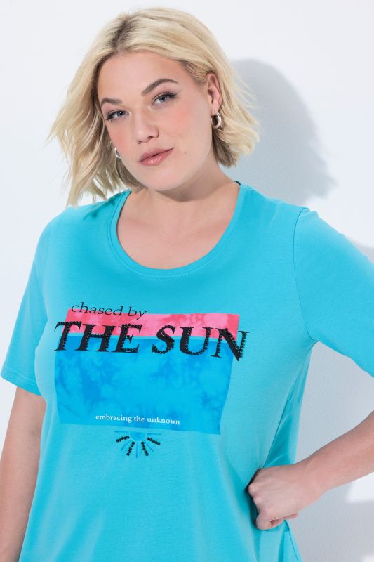 T-shirt col rond et manches courtes, imprimé avec perles