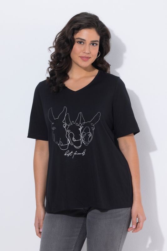 T-shirt col V et manches courtes, coupe Classic Fit, motif animal