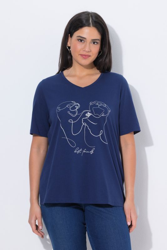 T-shirt col V et manches courtes, coupe Classic Fit, motif animal