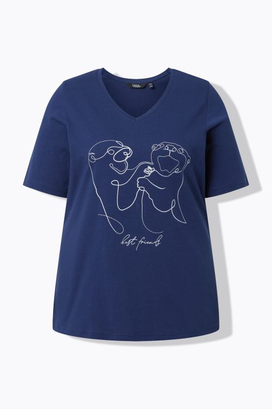 T-shirt col V et manches courtes, coupe Classic Fit, motif animal