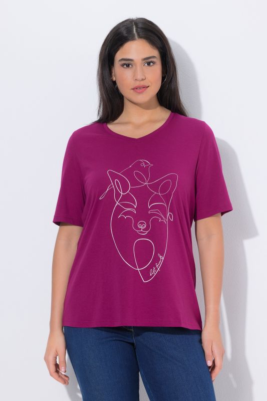 T-shirt col V et manches courtes, coupe Classic Fit, motif animal