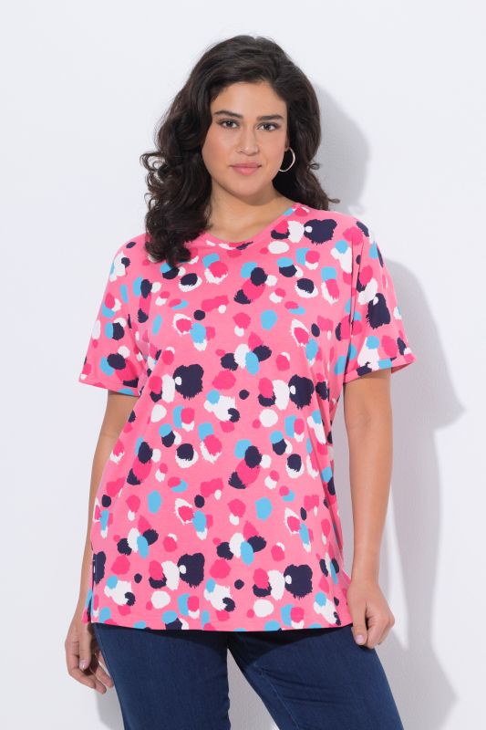 T-shirt oversize à pois, col rond et manches courtes