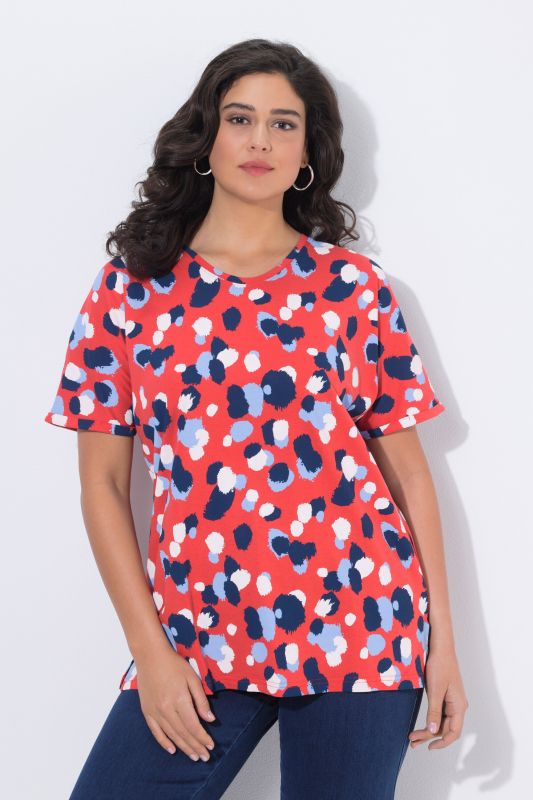 T-shirt oversize à pois, col rond et manches courtes