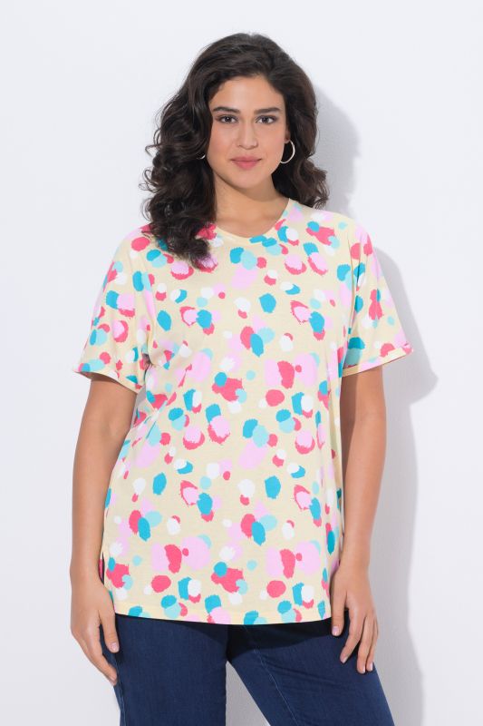 T-shirt oversize à pois, col rond et manches courtes