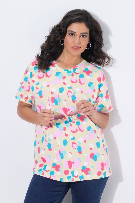 T-shirt oversize à pois, col rond et manches courtes