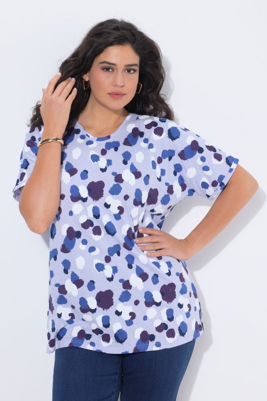 T-shirt oversize à pois, col rond et manches courtes