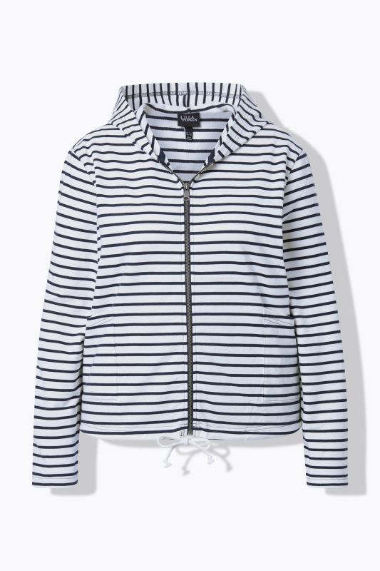 Veste en molleton rayé, capuche et cordon sous tunnel à la base