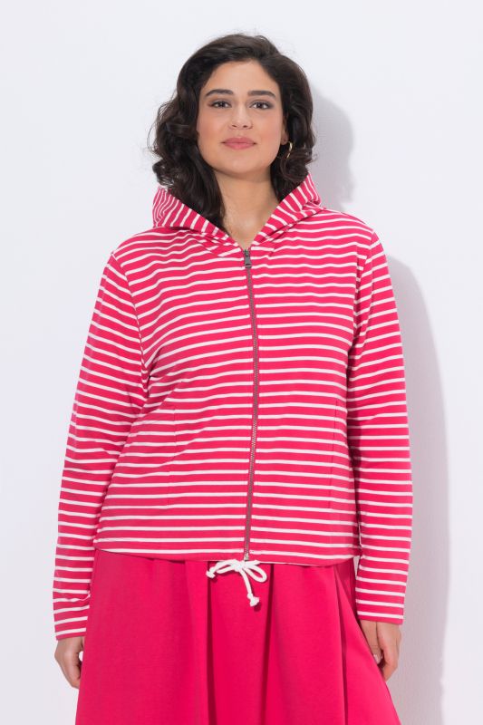 Veste en molleton rayé, capuche et cordon sous tunnel à la base