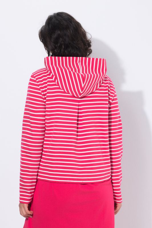 Veste en molleton rayé, capuche et cordon sous tunnel à la base