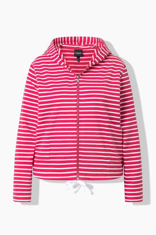 Veste en molleton rayé, capuche et cordon sous tunnel à la base