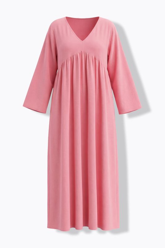 Robe en mousseline, manches longues et décolleté en V, coupe évasée