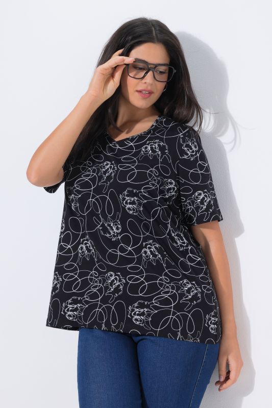 T-shirt animaux fantaisie, coupe Classic Fit, col en V et manches courtes