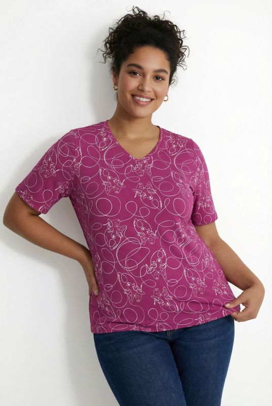 T-shirt animaux fantaisie, coupe Classic Fit, col en V et manches courtes