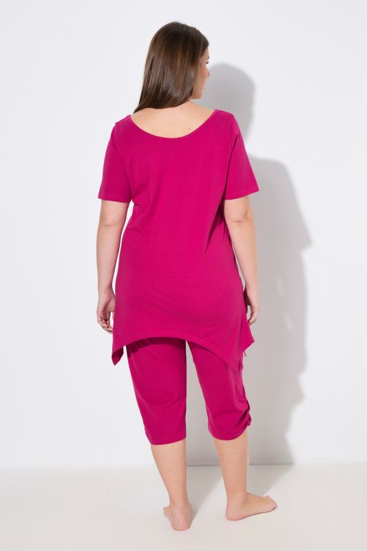 Pyjama 2&nbsp;pièces, pantalon + T-Shirt col en V, base en pointe et manches courtes