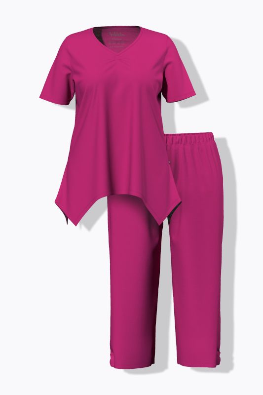 Pyjama 2&nbsp;pièces, pantalon + T-Shirt col en V, base en pointe et manches courtes