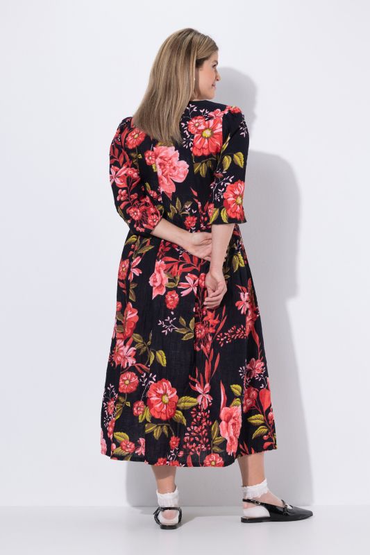 Blouse en mousseline imprimé floral, décolleté rond et manches&nbsp;3/4