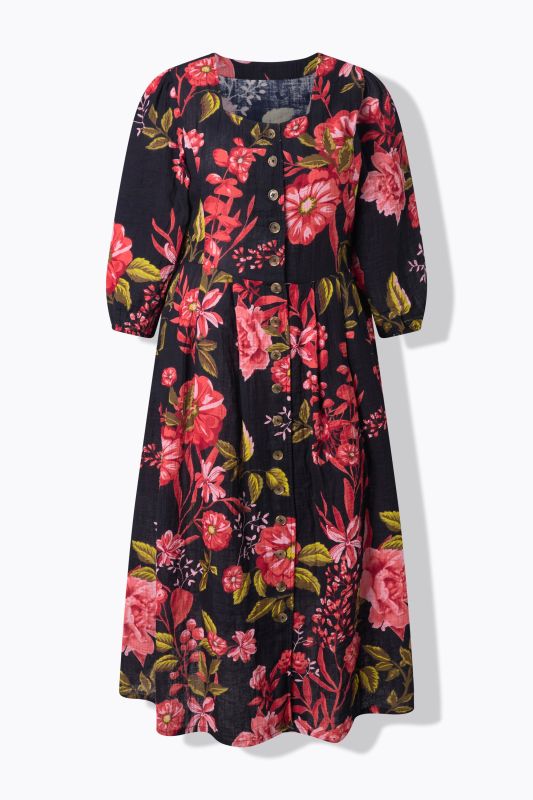 Blouse en mousseline imprimé floral, décolleté rond et manches&nbsp;3/4