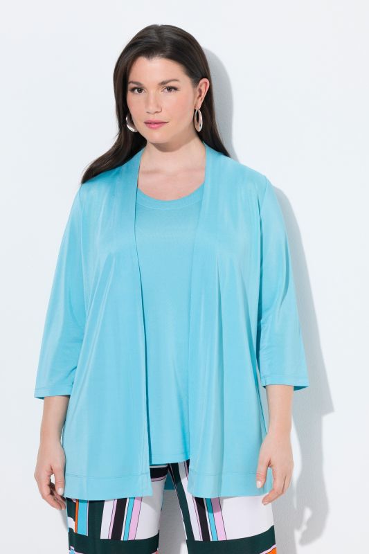 Veste en piqué au tombé fluide, coupe ouverte, col châle et manches&nbsp;3/4