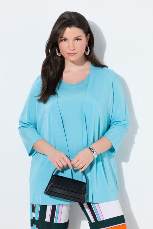 Veste en piqué au tombé fluide, coupe ouverte, col châle et manches&nbsp;3/4