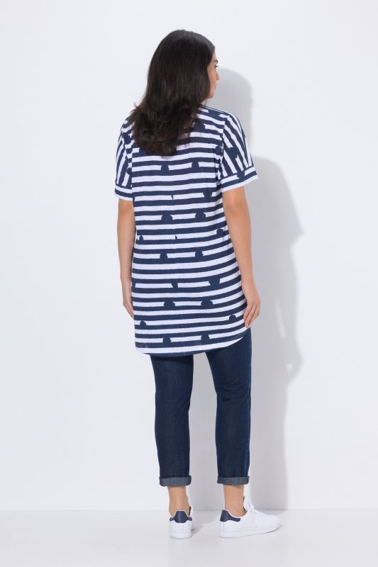 T-shirt oversize pois/rayures, col rond et manches courtes