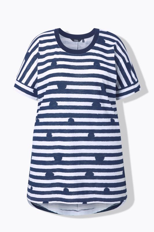 T-shirt oversize pois/rayures, col rond et manches courtes