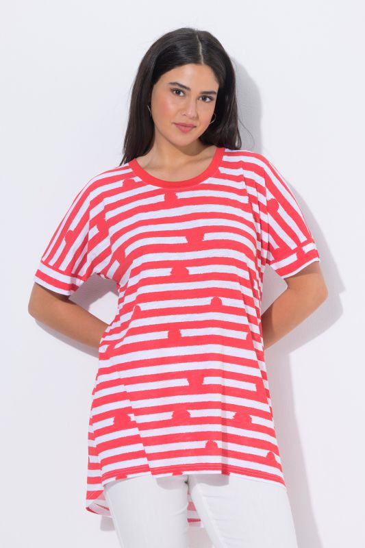 T-shirt oversize pois/rayures, col rond et manches courtes