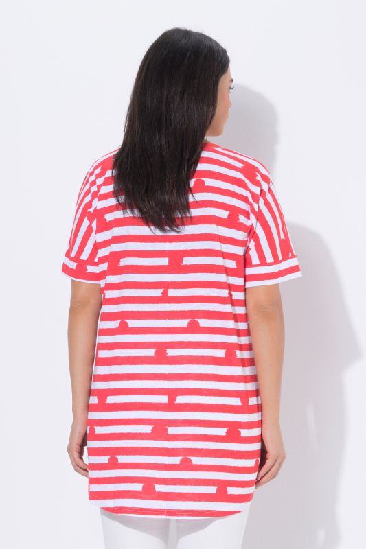 T-shirt oversize pois/rayures, col rond et manches courtes