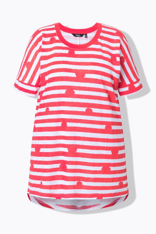 T-shirt oversize pois/rayures, col rond et manches courtes