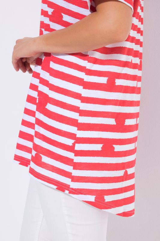 T-shirt oversize pois/rayures, col rond et manches courtes