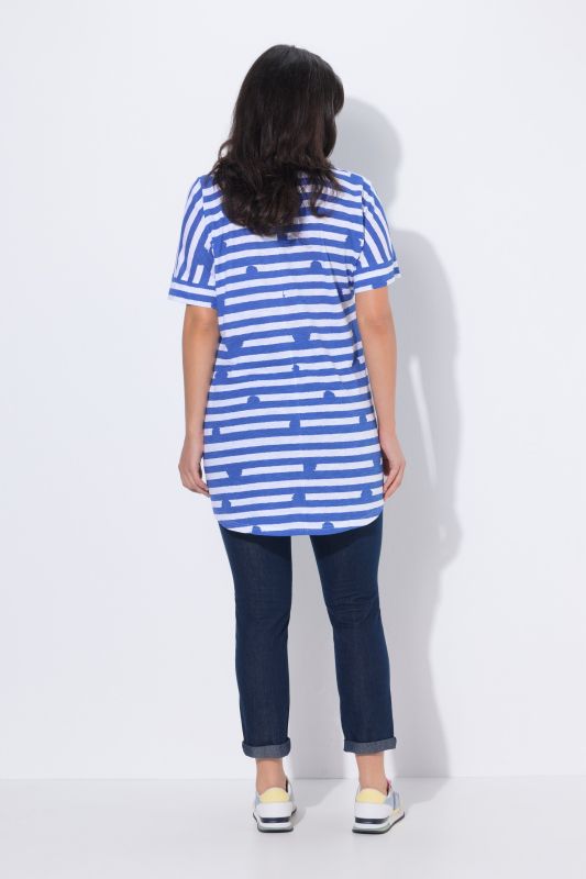T-shirt oversize pois/rayures, col rond et manches courtes