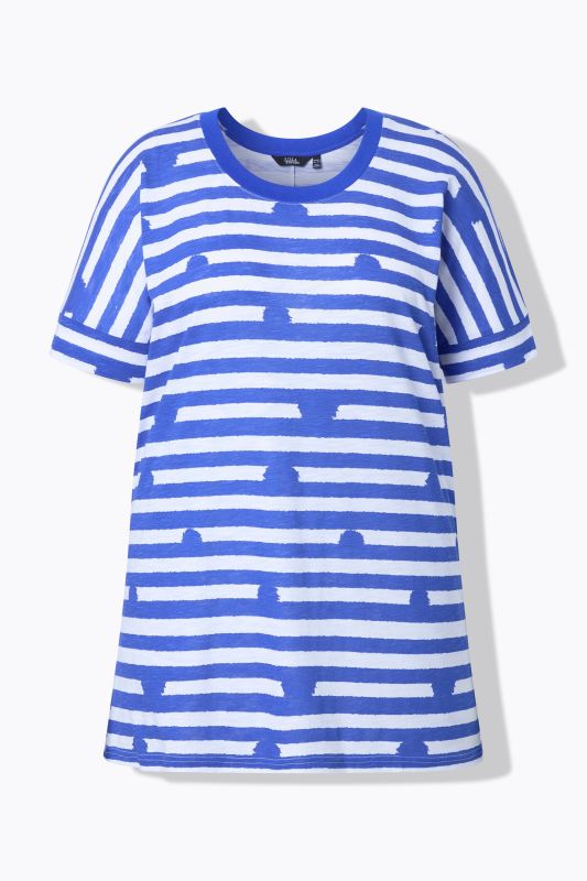 T-shirt oversize pois/rayures, col rond et manches courtes