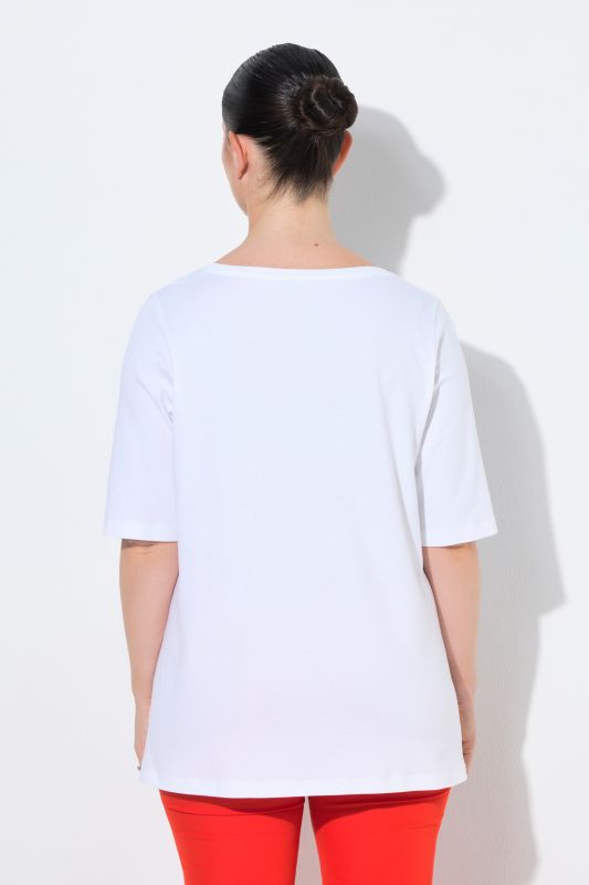 T-shirt en coton Pima, broderie avec petits strass, col rond et manches courtes