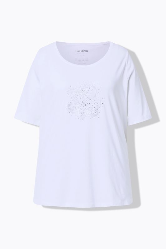 T-shirt en coton Pima, broderie avec petits strass, col rond et manches courtes