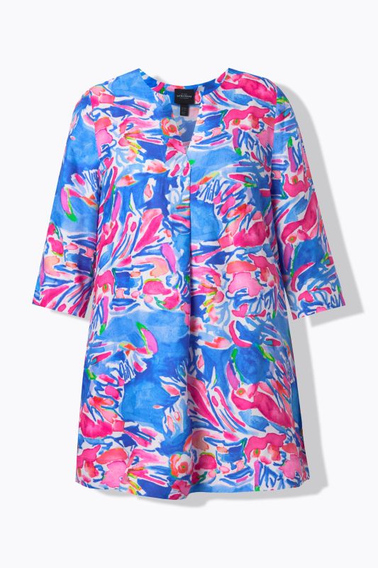 Blouse coupe évasée, col tunisien et manches&nbsp;3/4