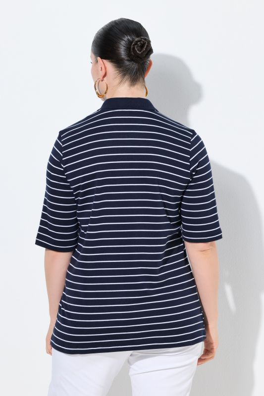 Polo rayé en coton pima, manches courtes et col polo
