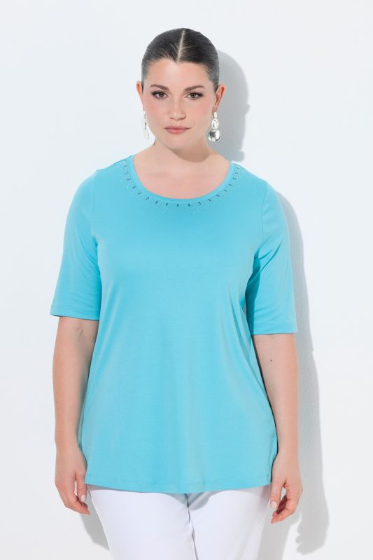 T-shirt en coton Pima, manches courtes et décolleté rond avec pierres fantaisie