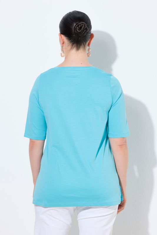 T-shirt en coton Pima, manches courtes et décolleté rond avec pierres fantaisie